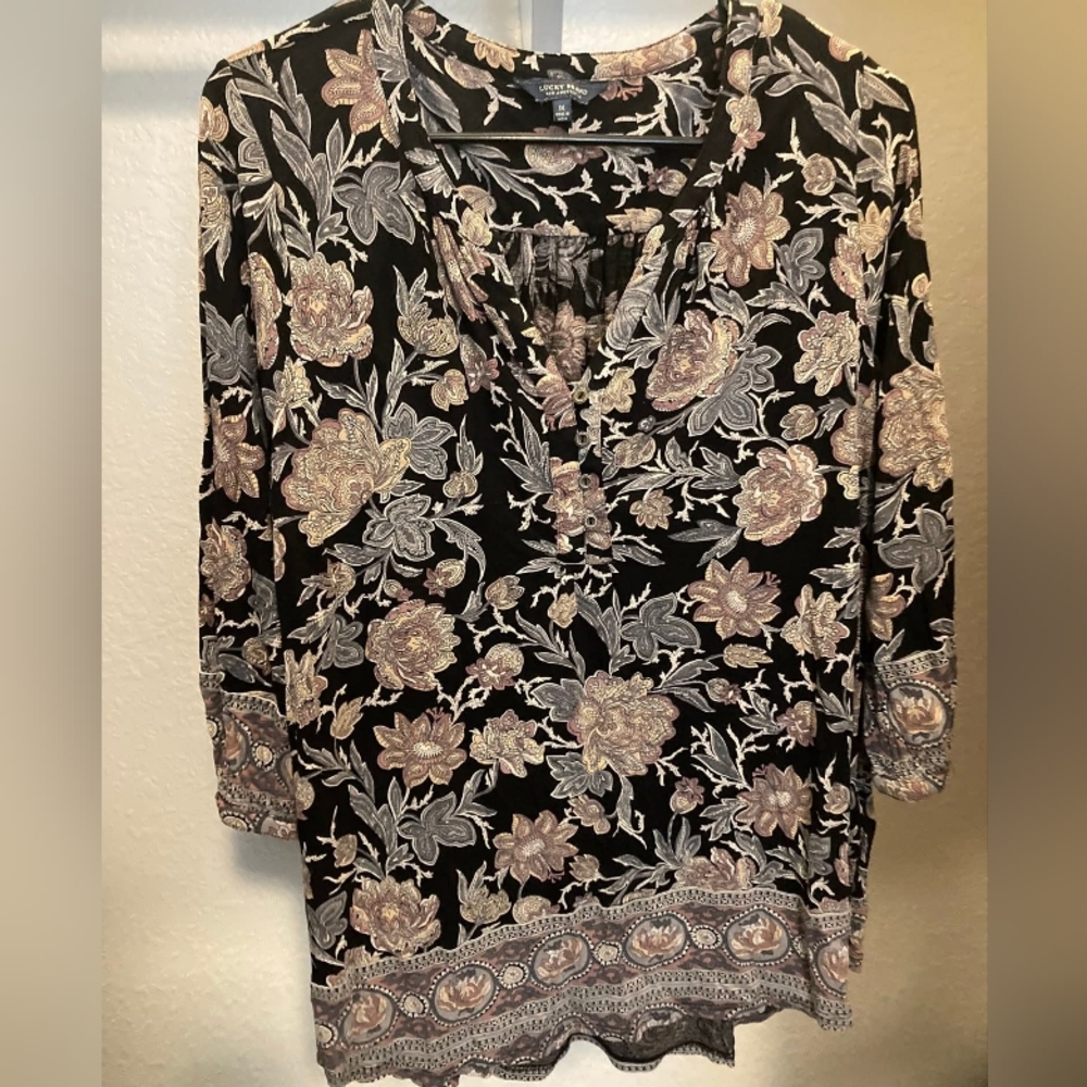 Floral Black and Cream Women's Top